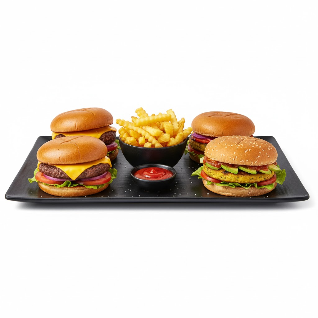 2 Veg Burger + 2 Cheese Burger + Fries